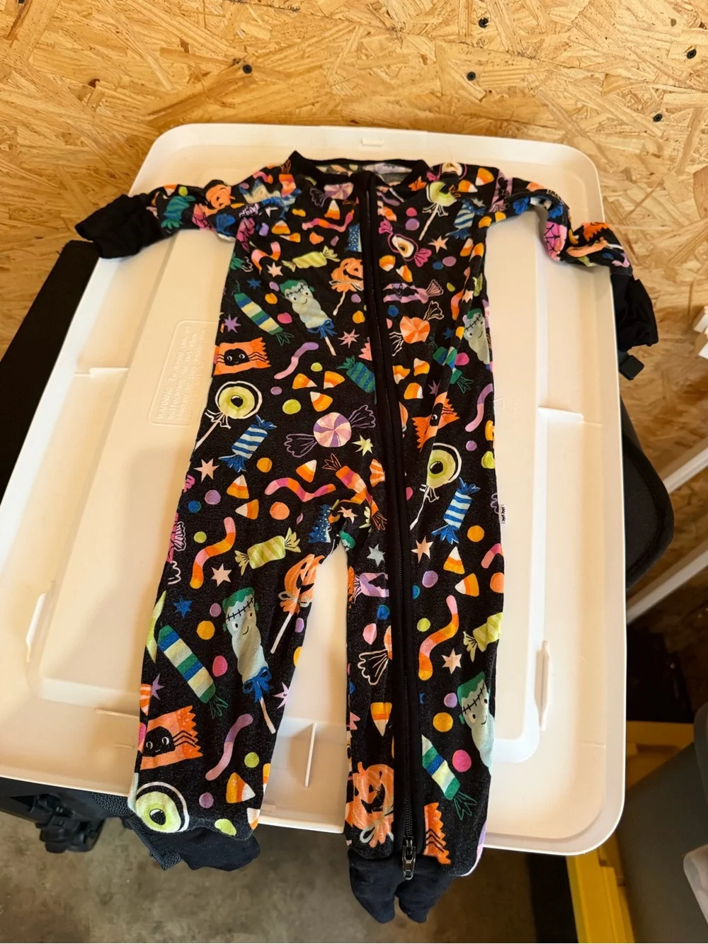 Cozy Black Halloween Candy-Print Kids One-Piece Pajamas